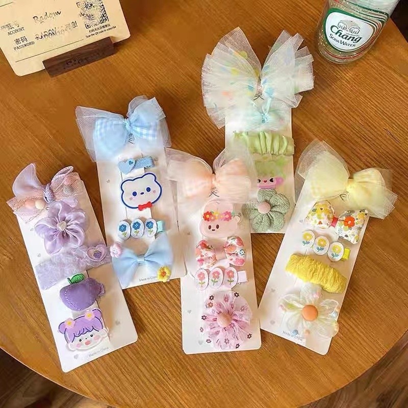 Kẹp Tóc Nơ Viền Vải Lưới Dễ Thương Cho Bé Gái