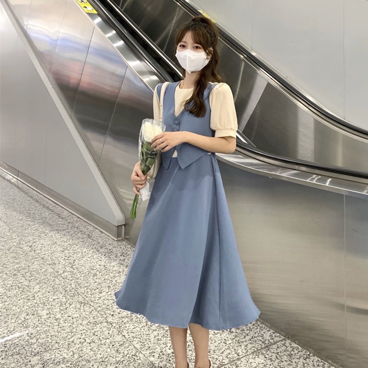 Đầm Nữ Giả Hai Lớp Dáng Ôm Phong Cách Hàn Quốc Ngọt Ngào Thời Trang Mùa Hè