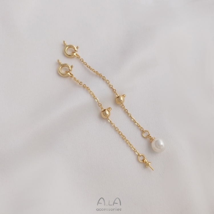 Phụ Kiện Dây Chuỗi Hạt Ngọc Trai Màu Vàng 14K Có Thể Điều Chỉnh Tiện Dụng diy