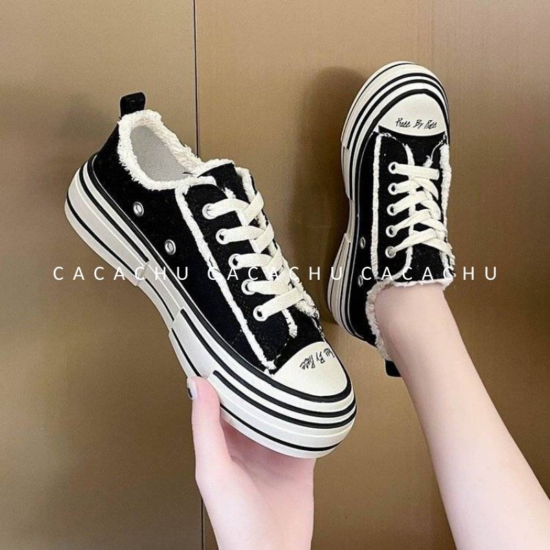 Giày thể thao nữ xvessel rách hot trend 2021 màu đen đẹp CACACHU G018, giày sneaker nữ tăng chiều cao hàng QC