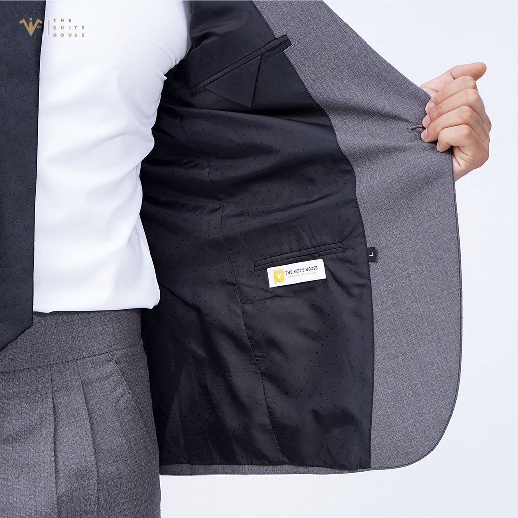 Bộ vest nam xám đậm, suits sartorial, 1 khuy 2 túi, form ôm The Suits House
