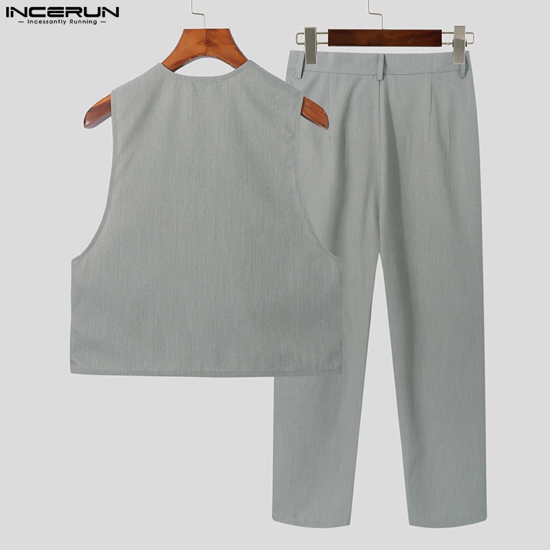 Bộ áo vest màu trơn + quần dài INCERUN thời trang nam tính
