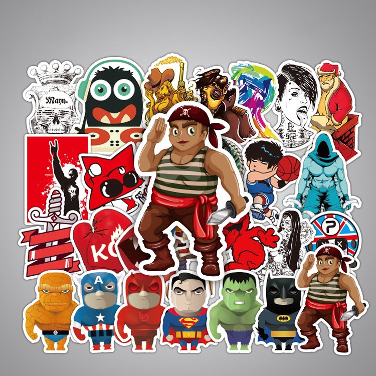 50 nhãn dán graffiti hoạt hình cổ điển trang trí xe máy/ ô tô/vali/laptop/ván trượt