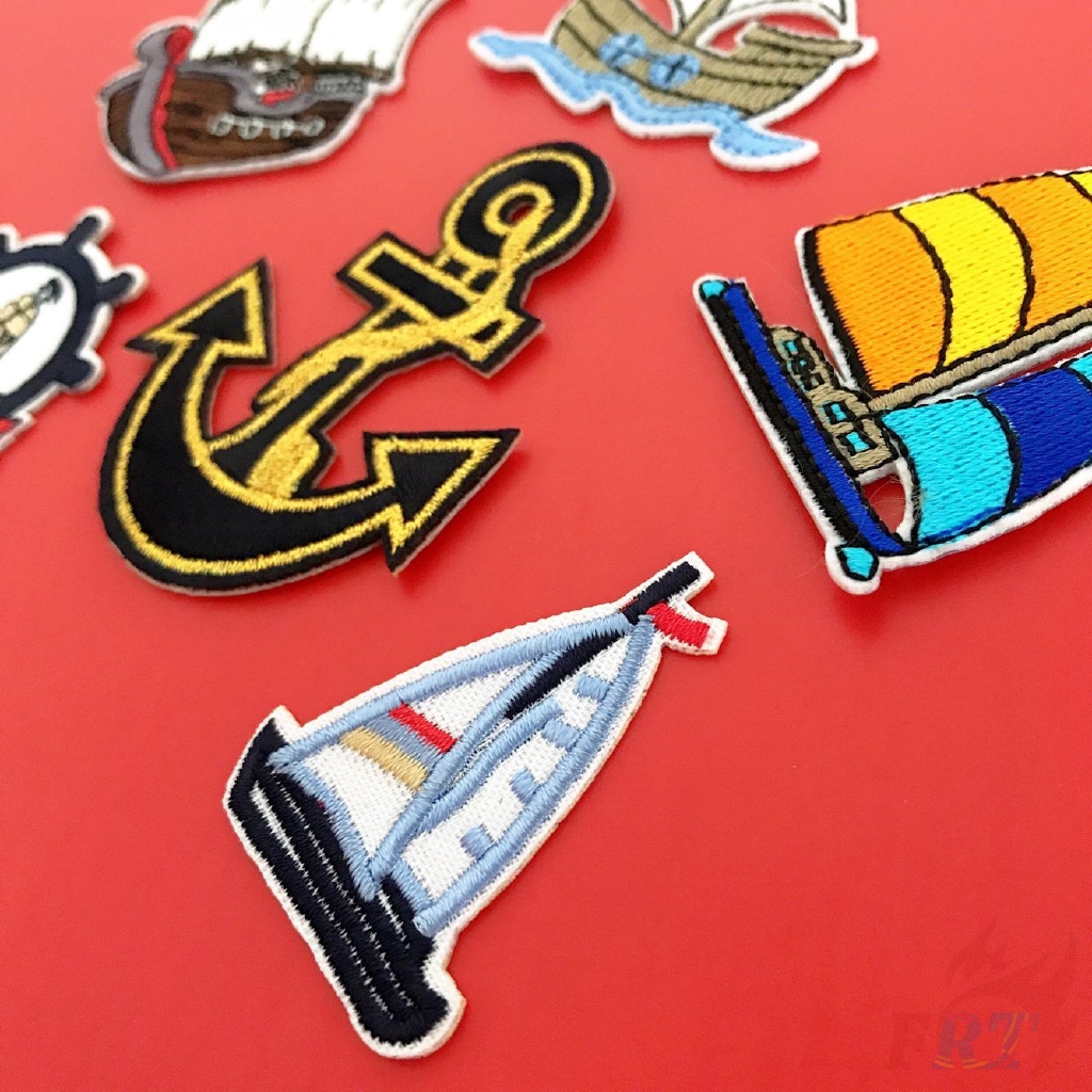 Hình thêu thiết kế hình thuyền buồm xinh xắn trang trí cho vải