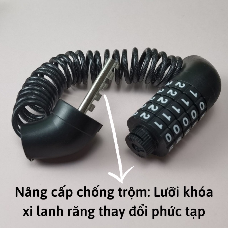 Khóa Xe Đạp 4 Số Dây Cáp Đổi Mã Dài 1.5m - Tặng kèm túi đựng khóa