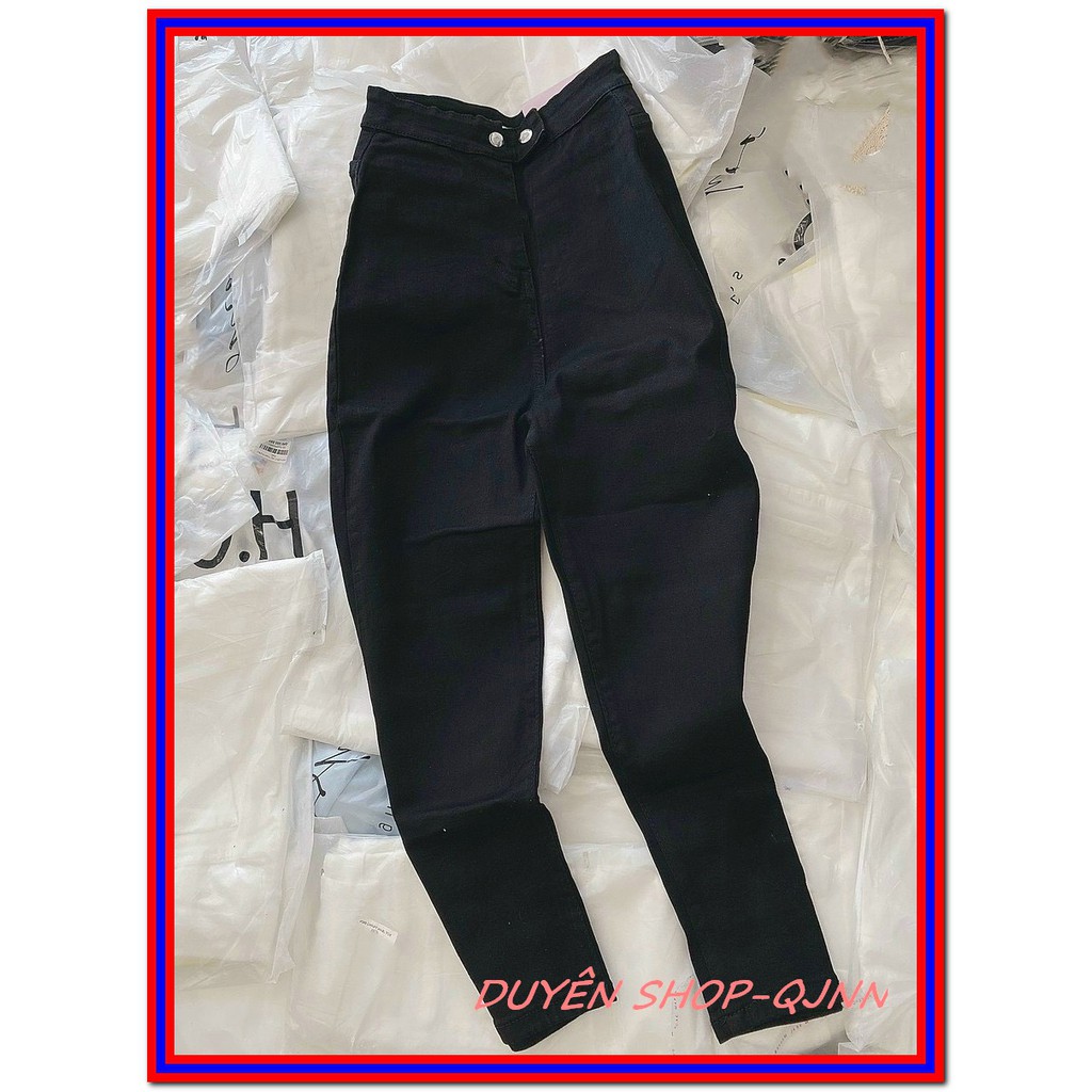 Quần jean nữ lưng cao KIỂU ĐAI KHÔNG ĐỈA 2 CÚC 2 TÚI SAU ( k có túi trước ) DTZ61