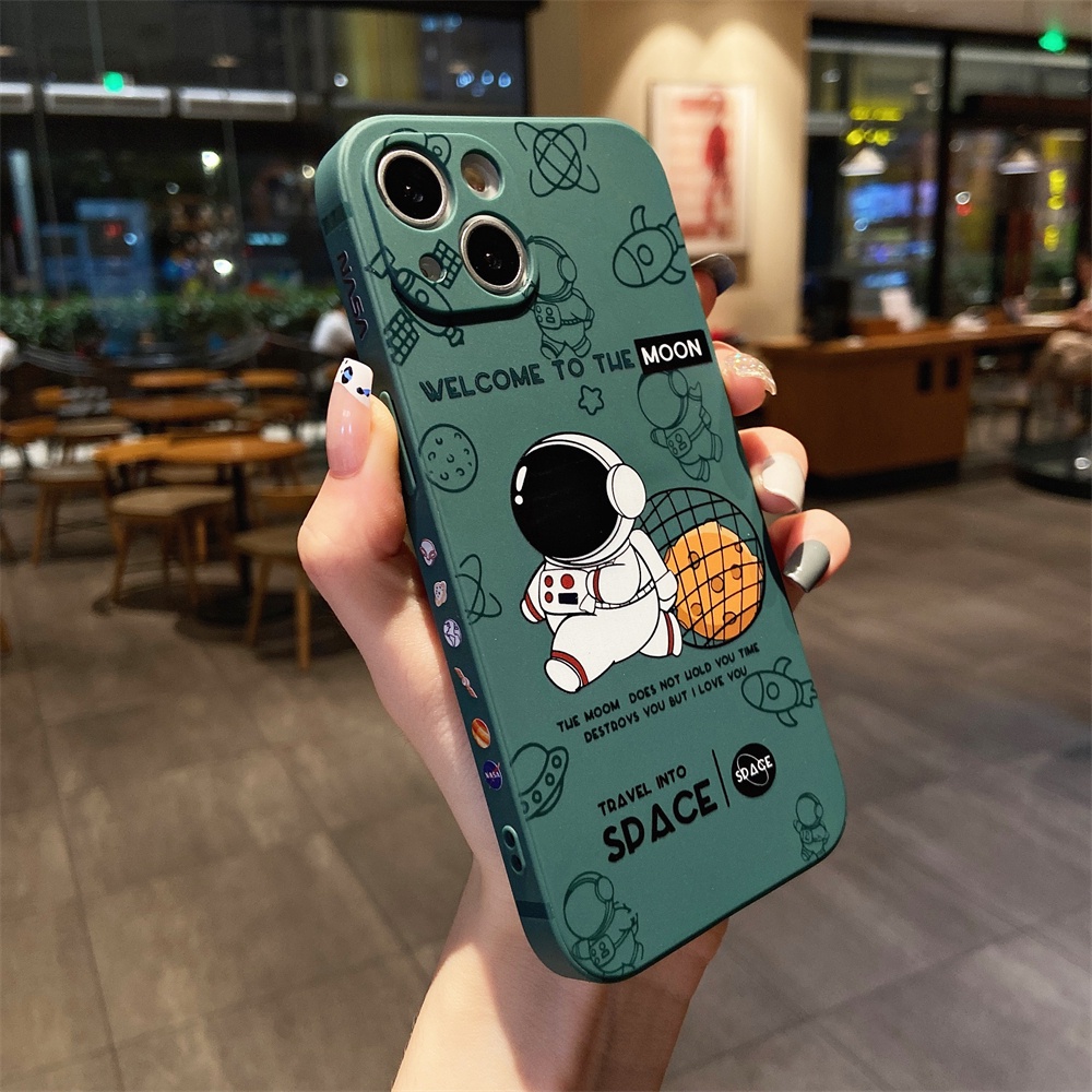 Ốp điện thoại viền vuông bảo vệ camera họa tiết phi hành gia thích hợp cho iPhone 13 12 11 Pro Max XS Max XR X 8 7 Plus