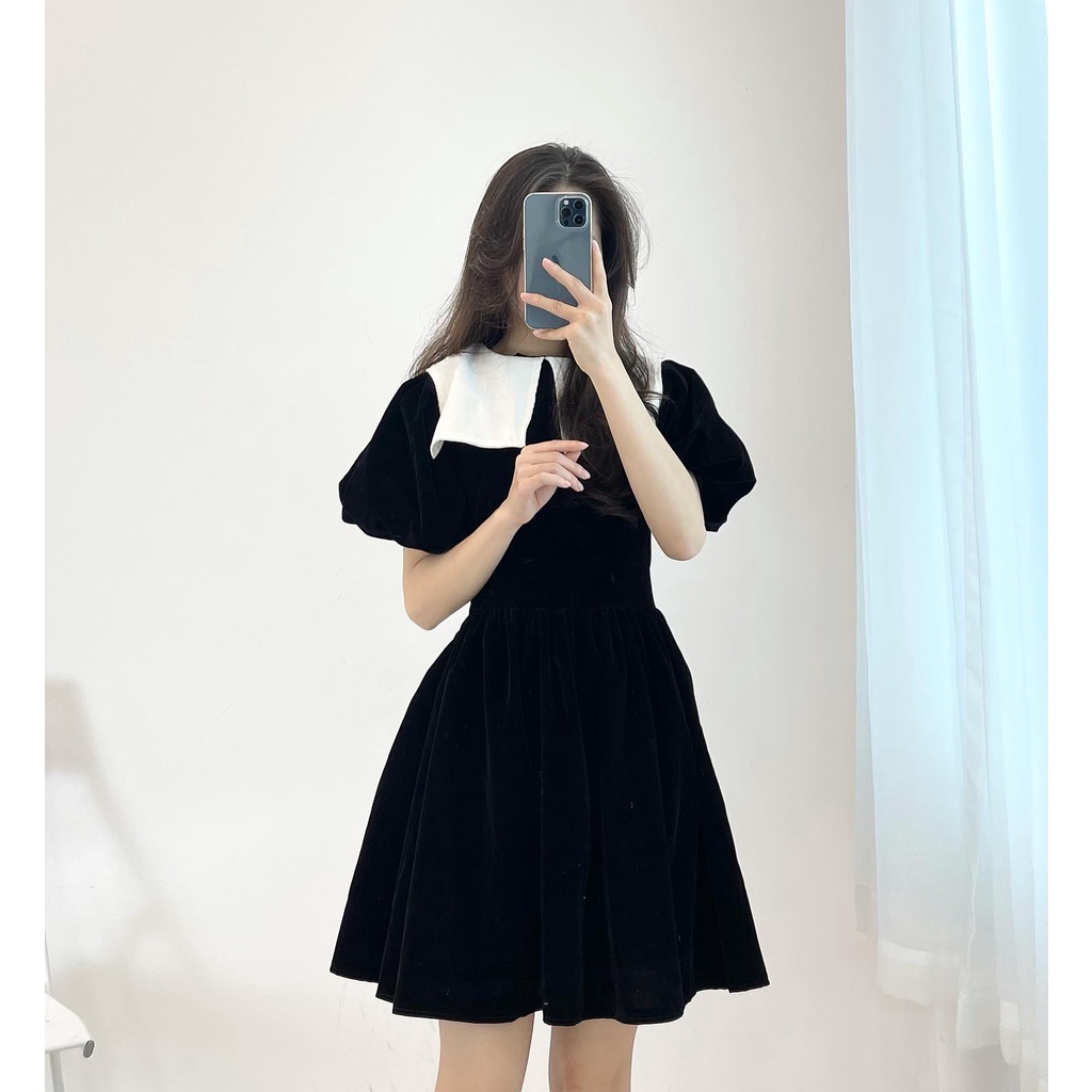 (FREESHIP) Đầm nhung cổ vạt vuông miho.house | BigBuy360 - bigbuy360.vn