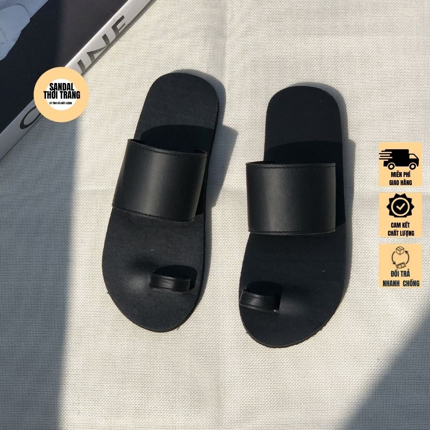 Dép sandal xỏ ngón nữ nam cao cấp đế da, Dép sỏ ngón [ẢNH THẬT 100%] Full Đen/Nâu size 30-44 SANDALTHOITRANG