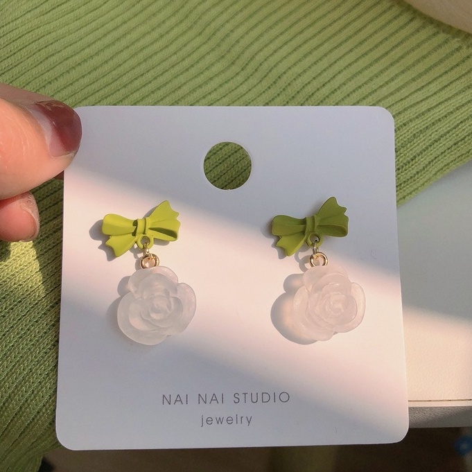 Khuyên tai kẹp không bấm lỗ chốt cố định K180 bằng hợp kim phủ màu hình bông hoa đính nơ dáng midi Leous Accessories