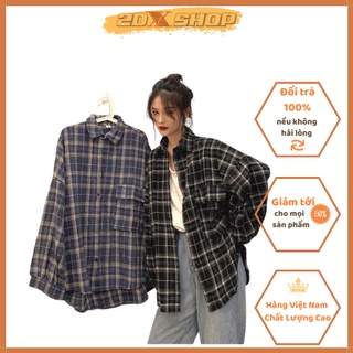 Áo Sơ Mi Kẻ Ô Vuông Chất Thô Hot Trend
