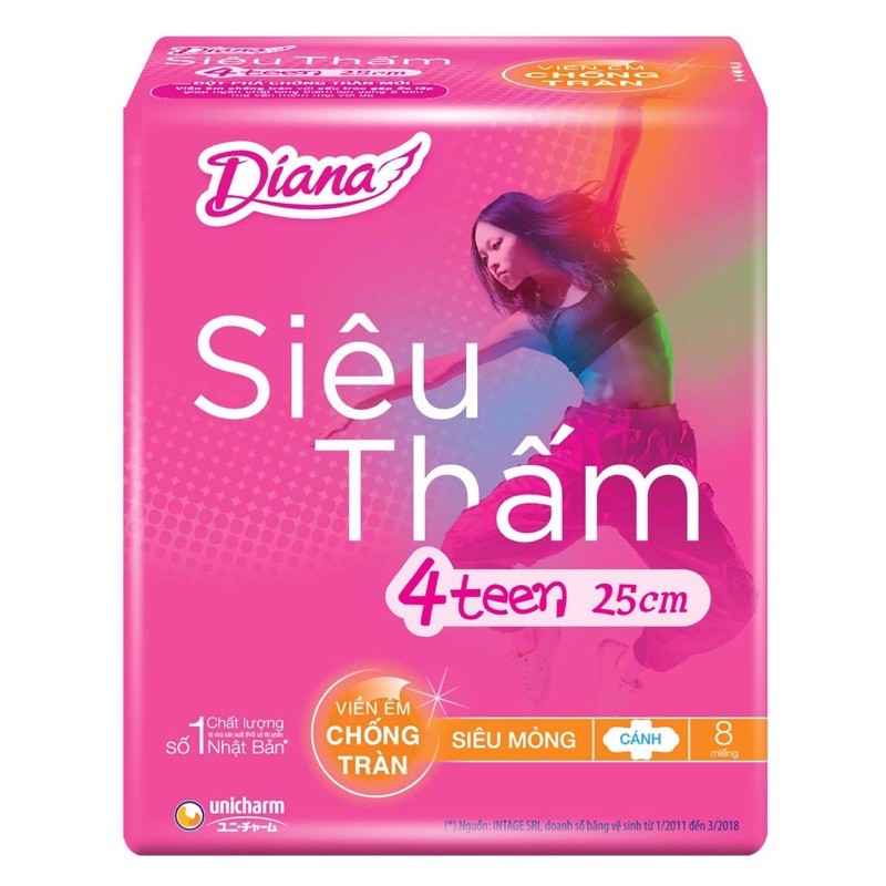 băng vệ sinh Diana siêu mỏng cánh 4 teen 8 miếng