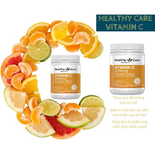[Hàng chuẩn Úc] Viên nhai bổ sung vitamin C Healthy care Vitamin c 500 viên chewable tăng sức đề kháng, đẹp da của Úc