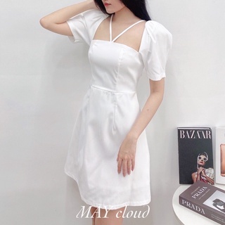 Đầm tay phồng dây V