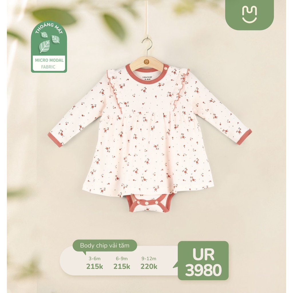 Bộ bodychip liền thân dạng váy bé gái Ualarogo 3-12 tháng vải Cotton thu đông giữ ấm gọn gàng