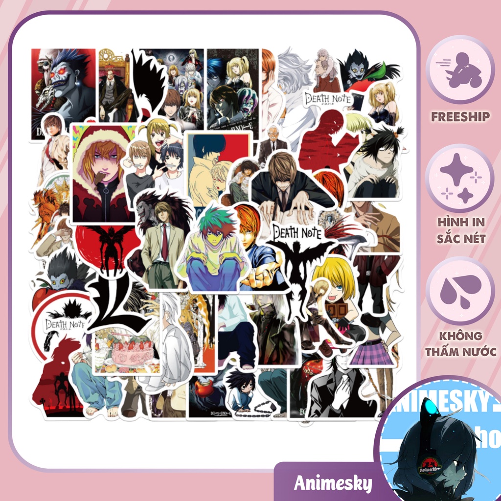 Combo 100 sticker Anime Death Note không thấm nước dán laptop, vali, mũ bảo hiểm,...