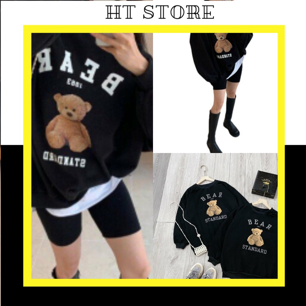 Áo Nỉ  Nữ Cánh Dơi Gấu Nâu In Hình Dài Tay dưới 65kg -  Áo ThunDáng Rộng In G089 - HT STORE | BigBuy360 - bigbuy360.vn