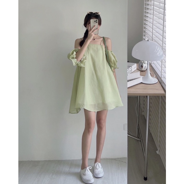 [Ảnh thật/Video]VÁY ORGANZA  mặc được nhiều kiểu Đầm hai dây Hàn Quốc hai lớp chất tơ lụa