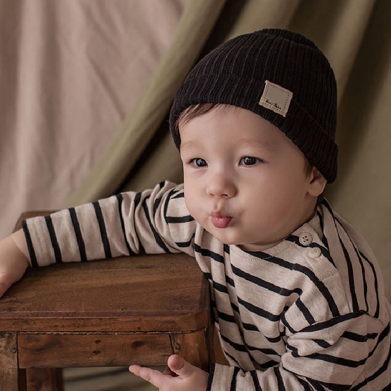 Mũ beanie dệt kim màu trơn mềm mại giữ ấm thời trang thu đông dành cho bé
