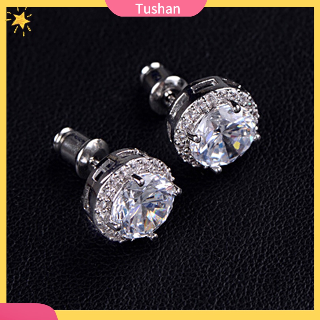 Bông tai mạ bạch kim đính đá thiết kế thời trang cho nữ