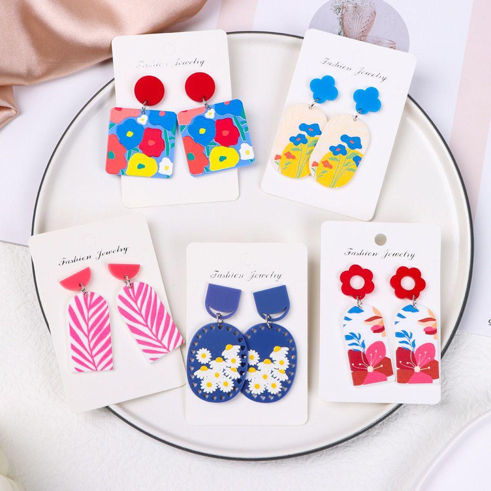 Bông Tai Acrylic Họa Tiết Hoa Graffiti 1 Màu Sắc Thời Trang