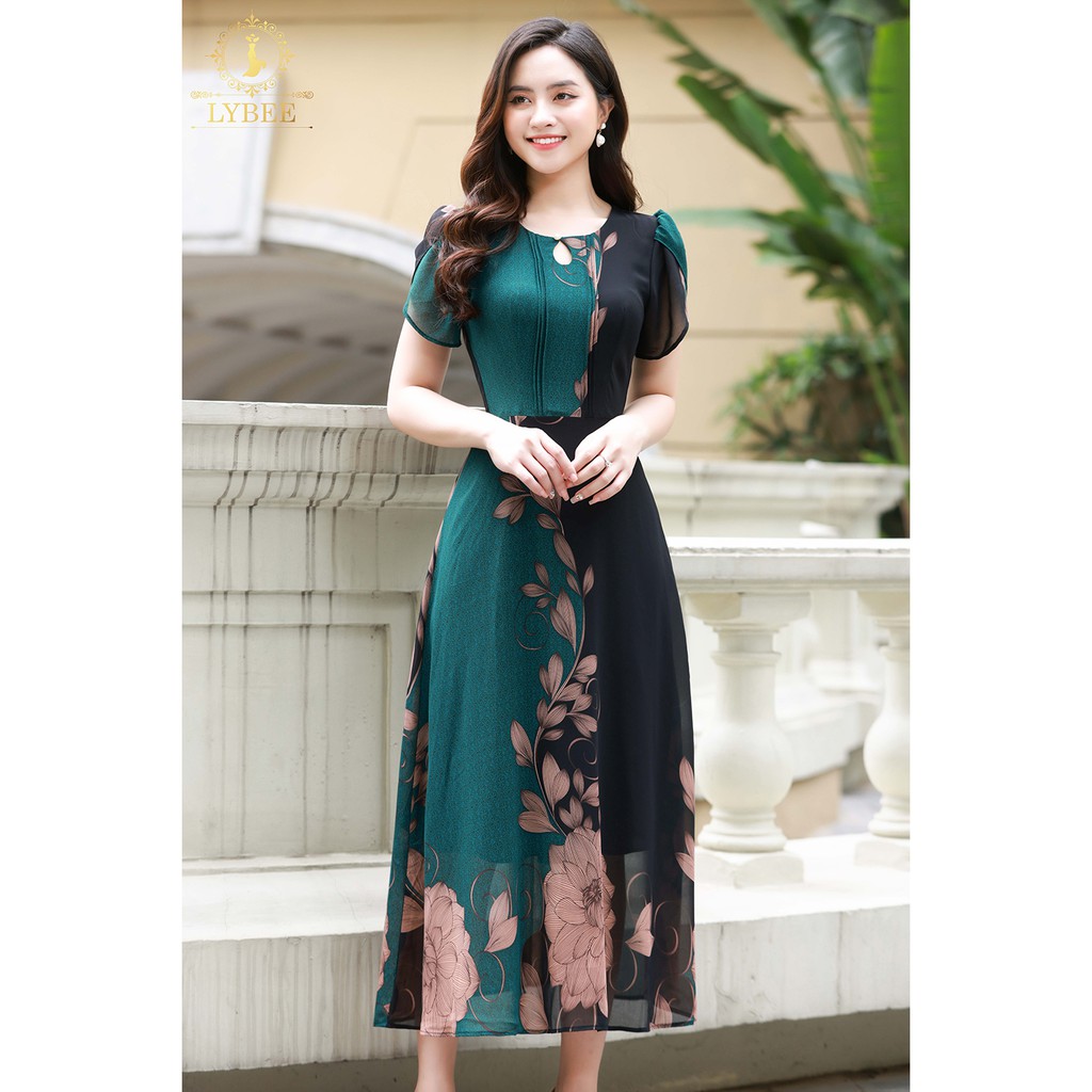 Váy đầm trung niên LYBEE chất voan hàn dáng xòe trung tuổi cho mẹ mã 609 | BigBuy360 - bigbuy360.vn