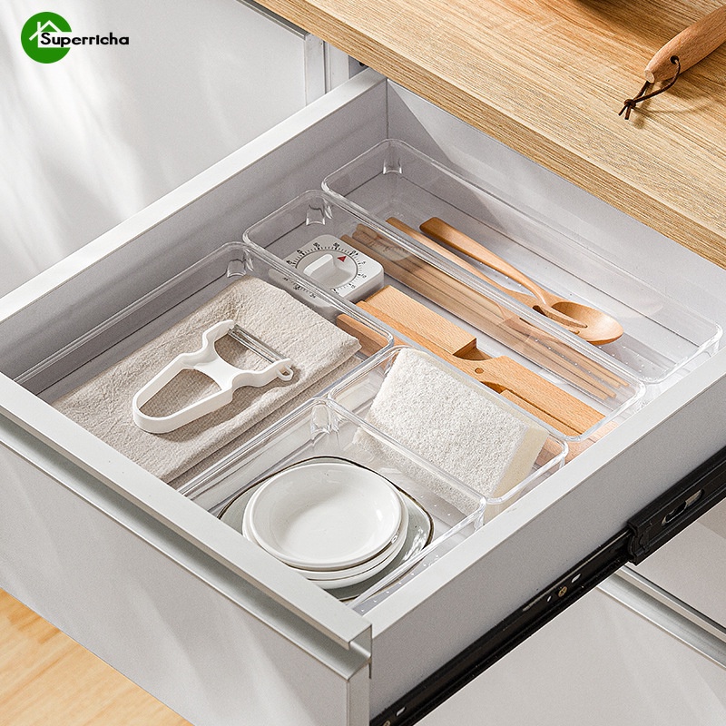 Hộp Nhựa Trong Suốt Chia Ngăn Đựng Mỹ Phẩm/Trang Sức/Đồ Dùng Tiện Dụng