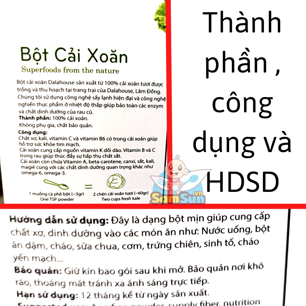 Bột cải xoăn kale Dalahouse sấy lạnh nguyên chất , hộp 20 gói x 3g