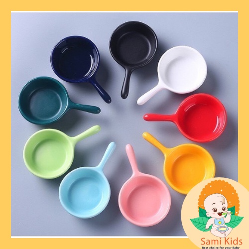 Đĩa gốm sứ mini đựng đồ ăn dặm cho bé có tay cầm, bát đựng gia vị, nước sốt chấm SAMI KIDS