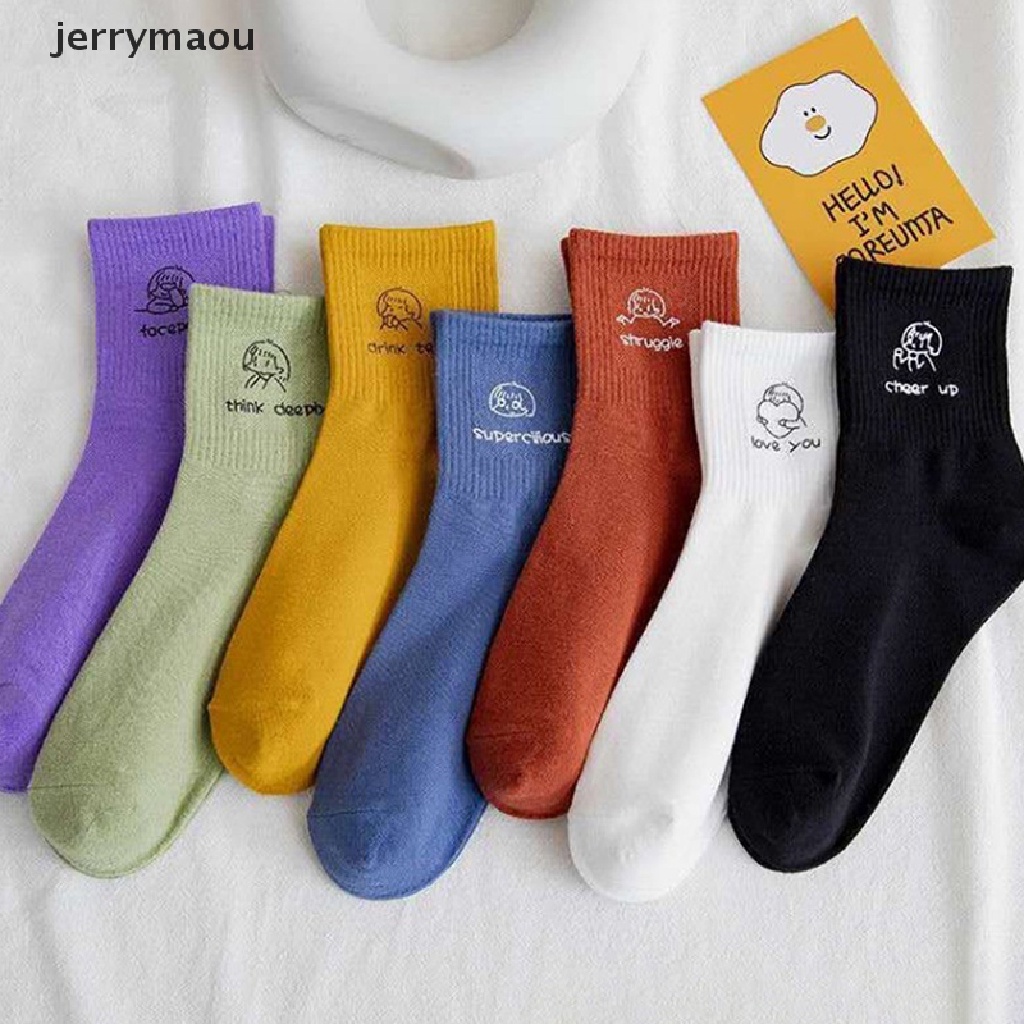 [JER] Vớ Thể Thao Cotton Cổ Vừa Họa Tiết Hoạt Hình Vui Nhộn Đơn Giản Màu Trơn Mùa Xuân Hè Cho Nữ HBC