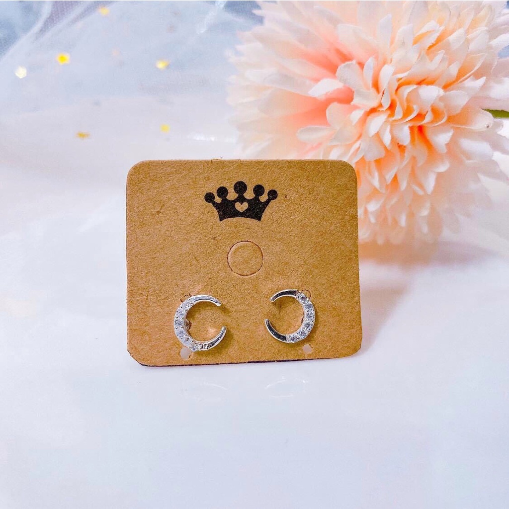 Khuyên Tai Bạc CaoBac Silver Nữ Basic Thiết Kế Trăng Đá Lấp Lánh