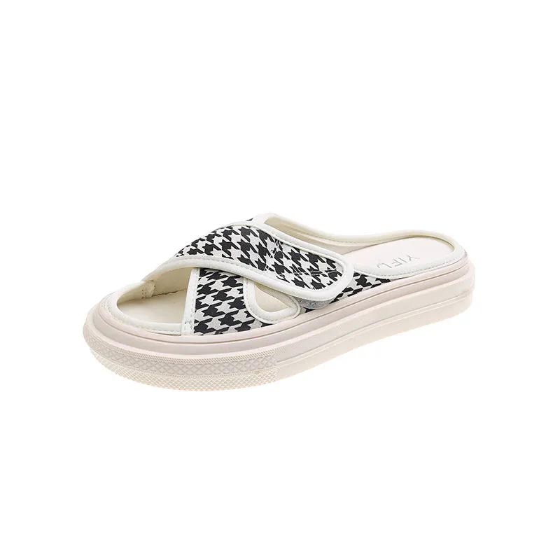 Oeggeo shop Xăng đan Đế Dày Đan Dây Chéo Chất Liệu canvas Cho Nữ