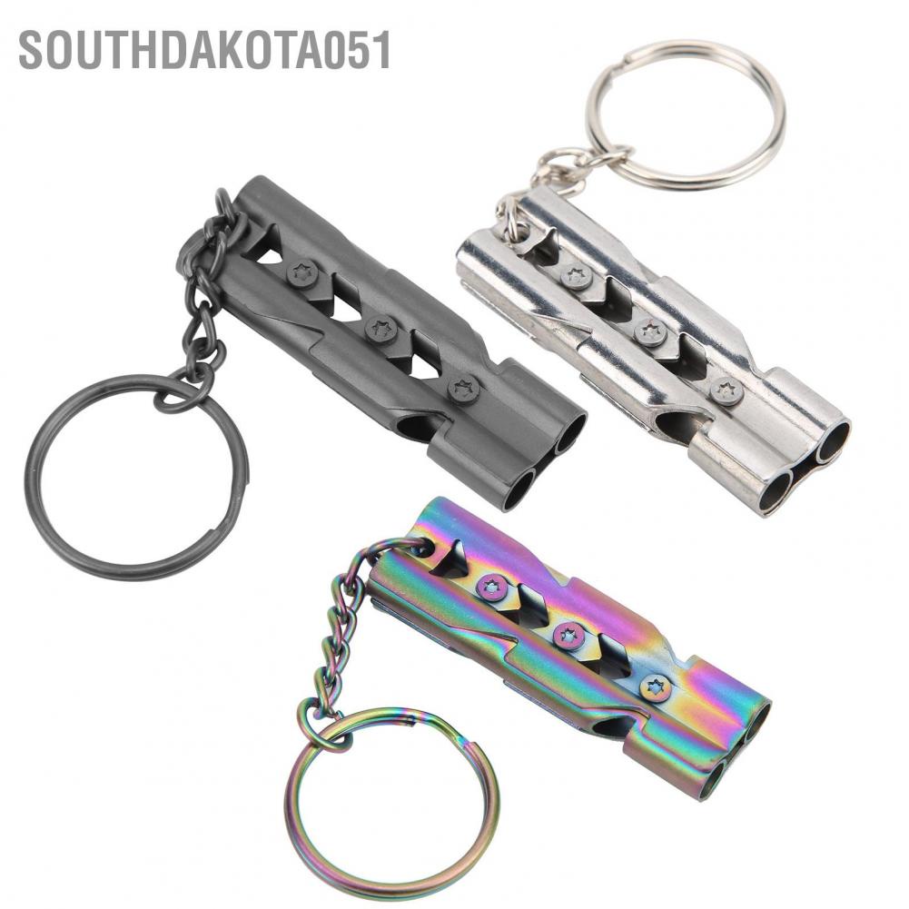 Southdakota051 Outdoor Stainless Steel Emergency Survival High Decibel Double Tube Whistle with Keychain