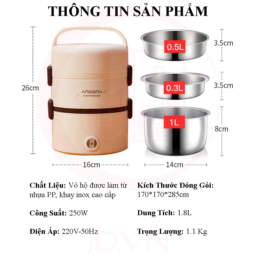 Hộp Cơm Cắm Điện giữ nhiệt Inox - Hộp Cơm Hâm Nóng 3 Tầng - Làm Nóng Siêu Tốc Loại Cao Cấp - JD121 | BigBuy360 - bigbuy360.vn