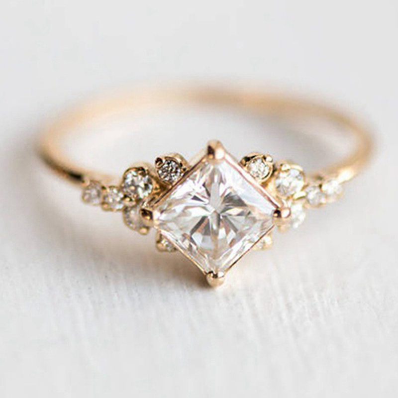 Nhẫn đính phụ kiện hình vuông đính đá zircon nhân tạo thời trang cho nữ