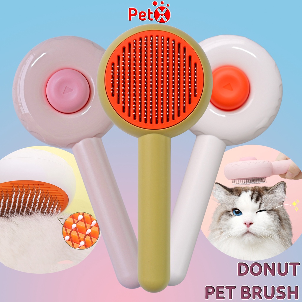 Lược chải lông mèo có nút bấm cao cấp Donut PetX