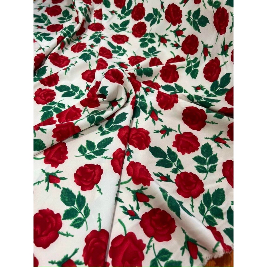 ⚡Giá sỉ⚡ Vải lụa 100D họa tiết hoa hồng chất mềm mát mịn không nhăn may váy áo vintage khổ 1m5