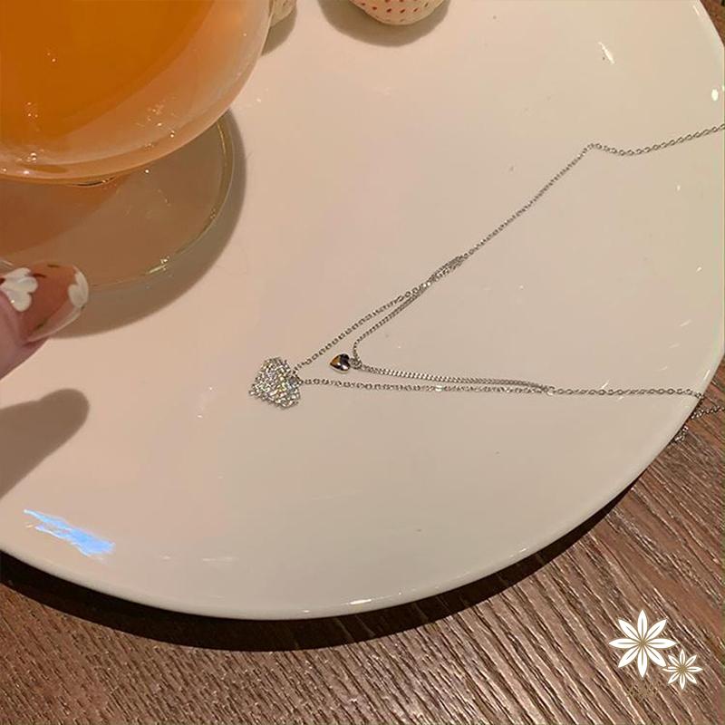 Vòng cổ Hai Lớp Mặt Hình Trái Tim Đính Đá Phong Cách Hàn Quốc Dành Cho Nữ