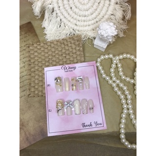 nailbox móng úp móng giả thạch nude nơ đá