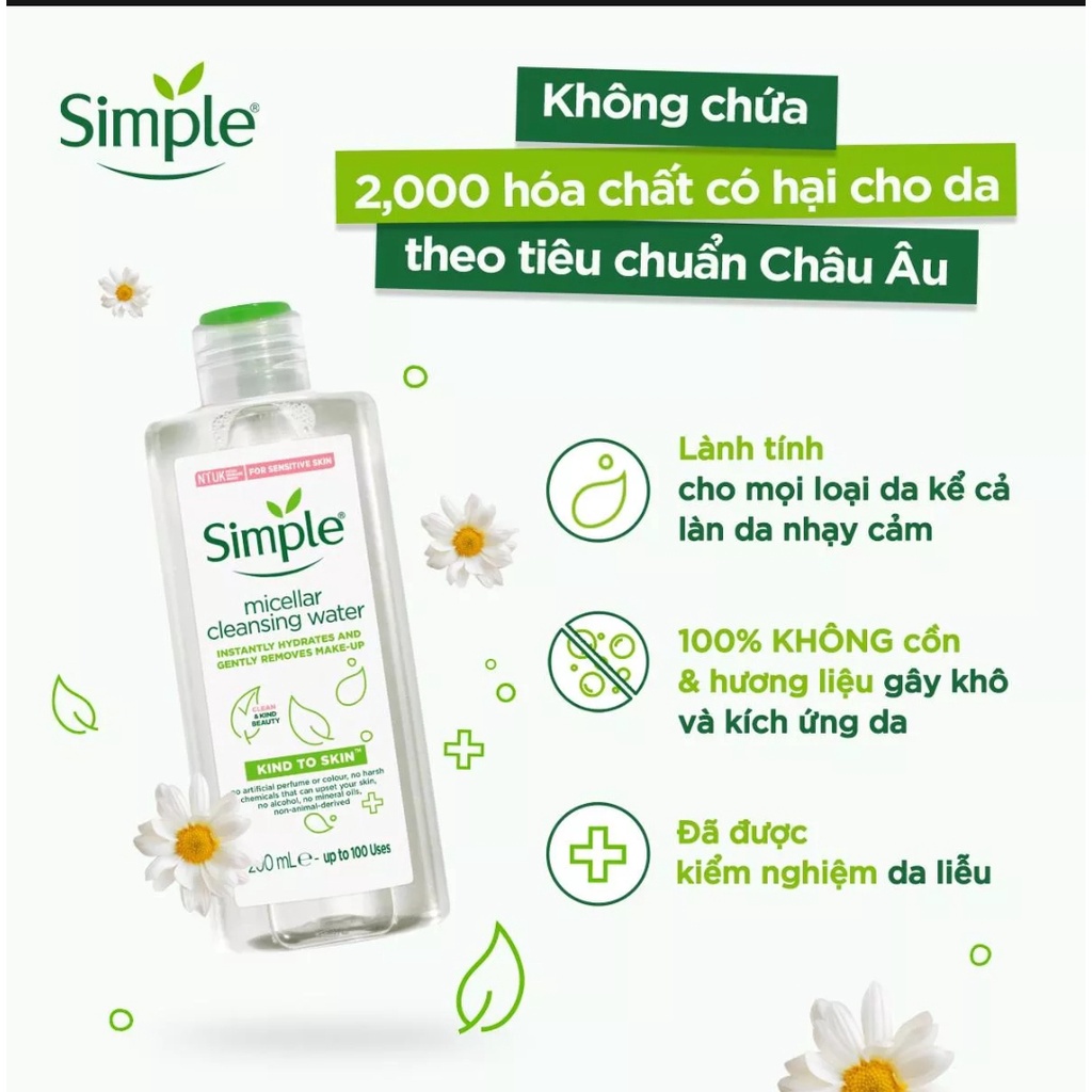 Nước Tẩy Trang Dịu Nhẹ Simple Kind To Skin Micellar Water 200ml