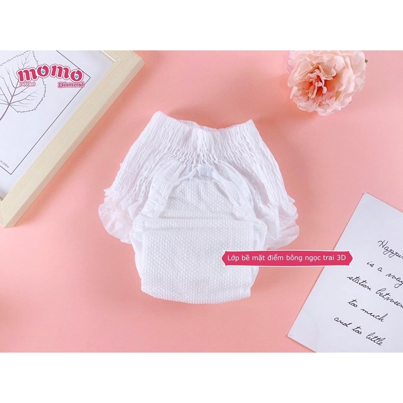 Bỉm MOMO DIAMOND ORGANIC mẫu mới chính hãng S64,M62,M60,L54,XL50,XXL48,XXXL46