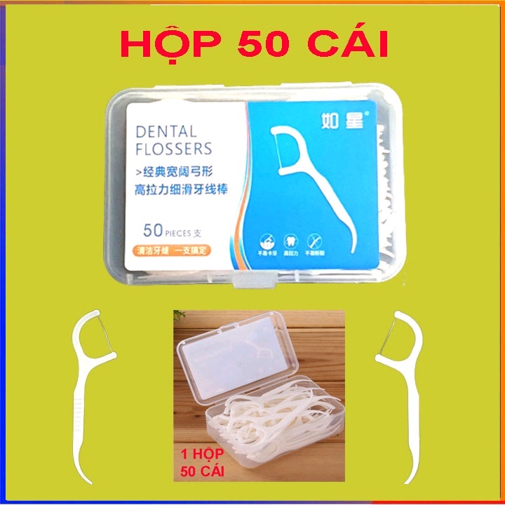 Hộp 50 tăm nhựa chỉ nha khoa xỉa răng vệ sinh răng miệng Dental Flossers