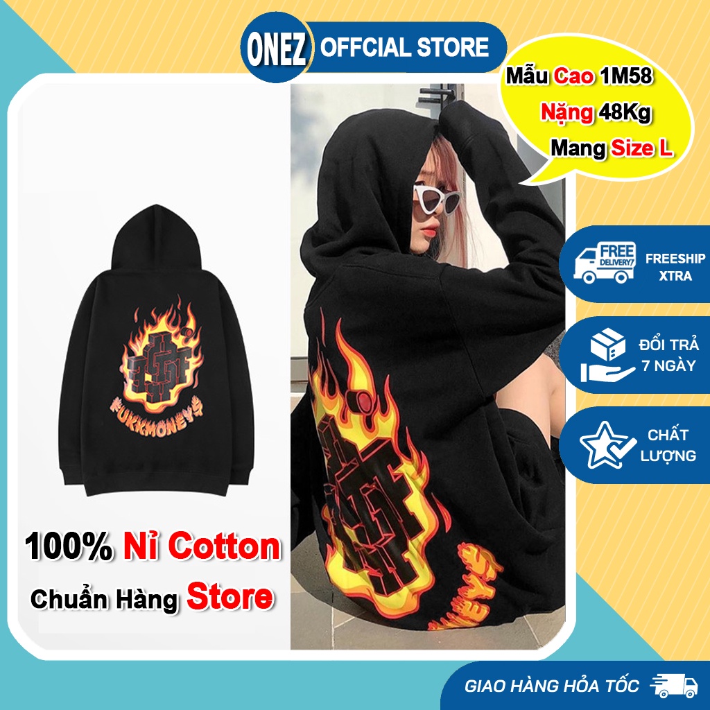 Áo Hoodie FMO ONEZ Nỉ Lót Bông Unisex tay phồng AH054