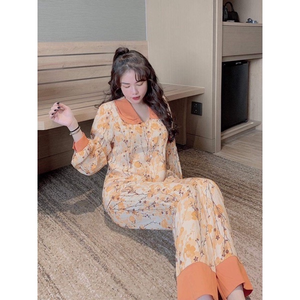Đồ Bộ Pijama Nữ Lụa Mango Cao Cấp,Tay Dài Quần Dài,Hàng Thiết Kế,Chất Vải Mềm Mịn MG05