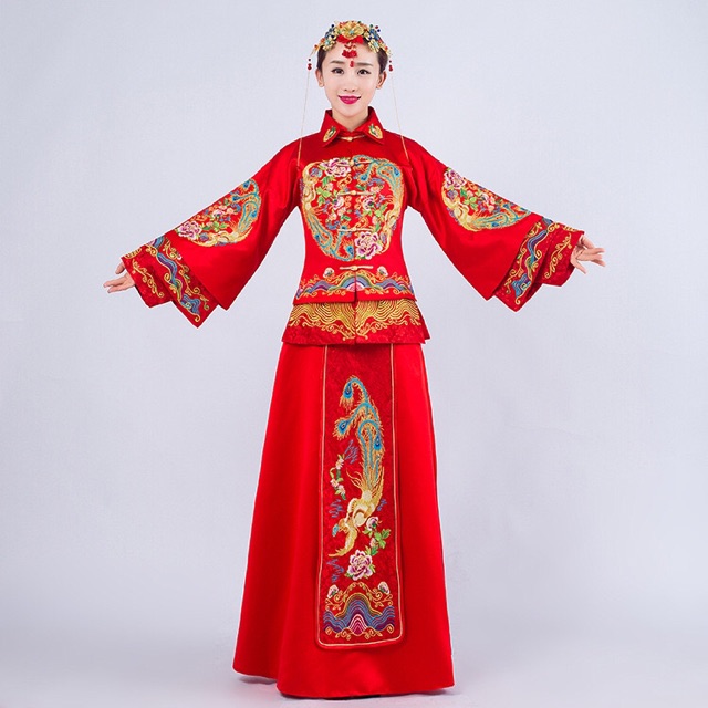 Nguyên set áo + váy cô dâu Trung Hoa giá rẻ
