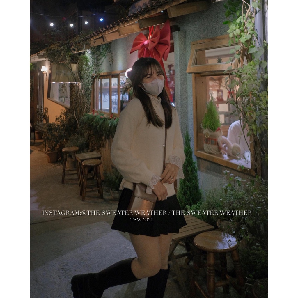 (Ảnh thật) Set cardigan lông thỏ cúc ngọc kèm áo ren tay xoè trắng the.sweaterweather TSW | BigBuy360 - bigbuy360.vn