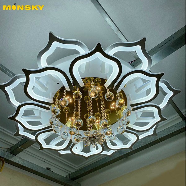 Đèn trần MONSKY KELLY pha lê siêu cao cấp, sang trọng với 3 chế độ ánh sáng - kèm điều khiển từ xa