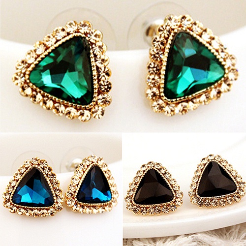 Đôi bông tai đính đá hình tam giác thời trang cho nữ