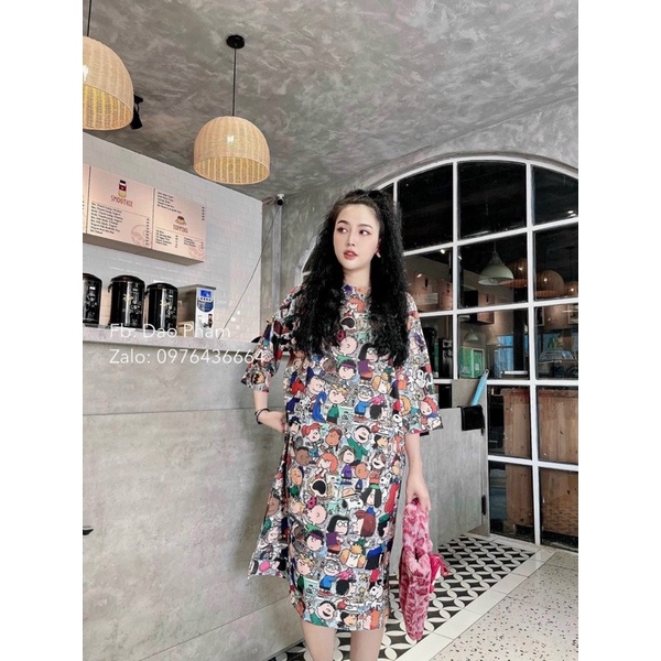 Đầm suông in hoạt hình màu sắc dễ thương