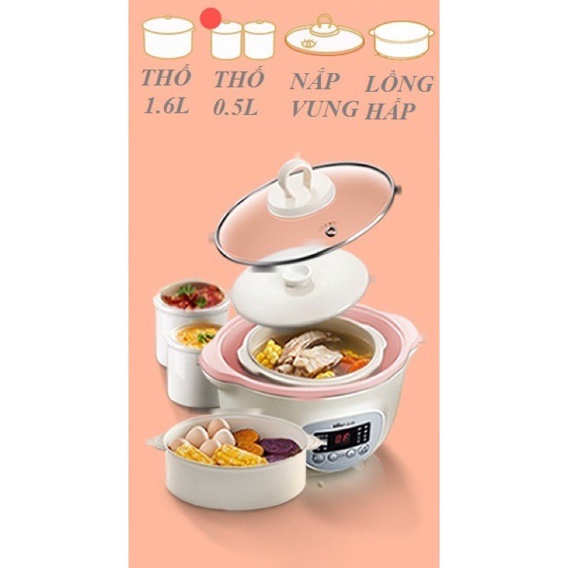 Bản Quốc Tế Bảo Hành 18 Tháng Nồi Nấu Cháo Chậm Bear 1,6L Ninh Hầm Hấp